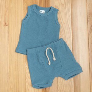 Little One Shop Blue Waffle Tank Set (6-12 months)